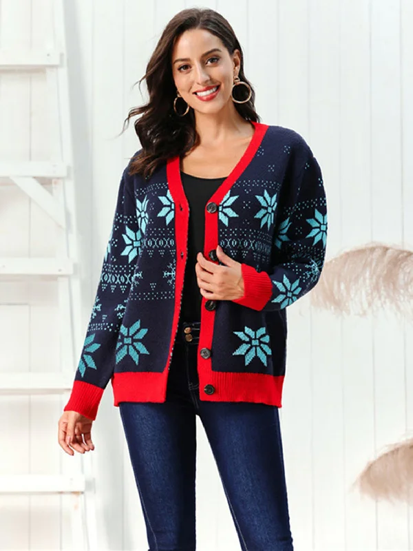 Massive Savings Snowflake Pattern Button Down Cardigan