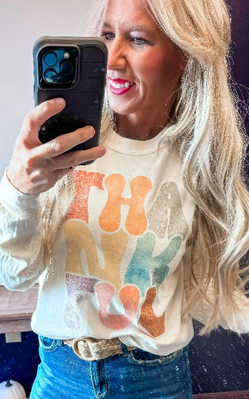 Blowout Sale Thankful Garment Dyed Long Sleeve Graphic Top - Final Sale