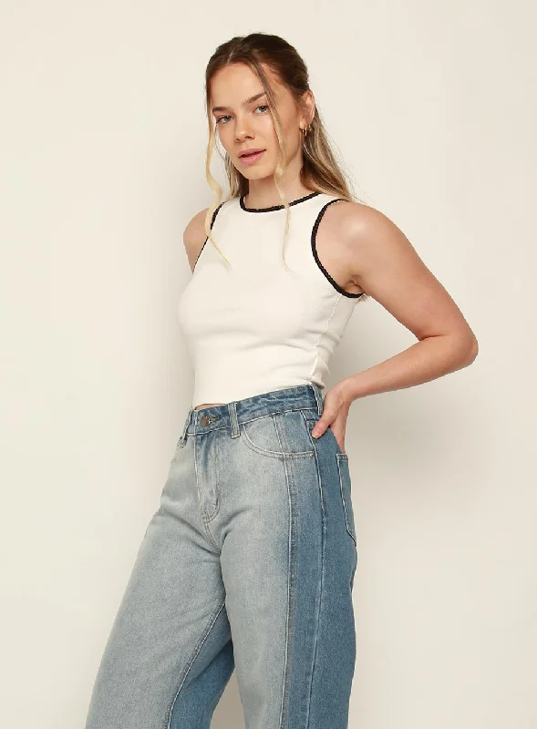 The Best Deal Alena Contrast Trim Singlet-White