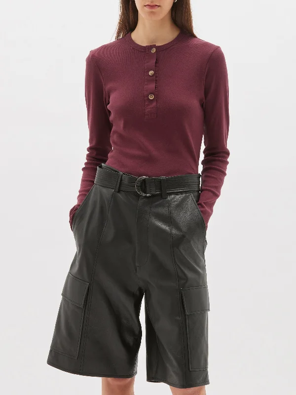 Don't Wait rib contrast placket long sleeve t.shirt