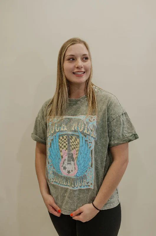 Weekend Deals You Can't Resist ROCK & ROLL GREEN OVERSIZED GRAPHIC TEE