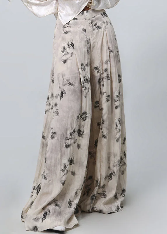 Weekend Wonders Await! Vintage Print Pockets High Waist Cotton Wide Leg Pants Spring
