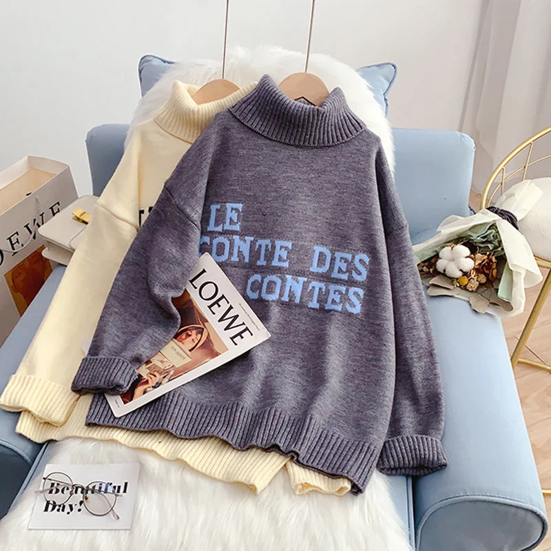 Markdowns High neck sweater loose lazy coat letter sweater  5232