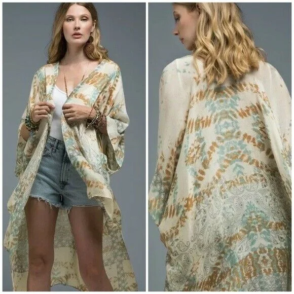 Quick Deals Mojito Tie Dye Mandala Geometric Gypsy Bohemian Open Kimono Wrap Casual