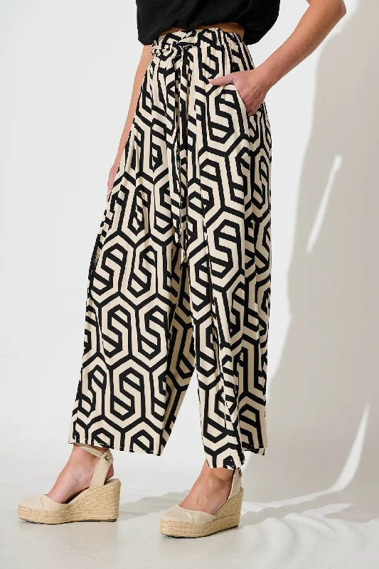 Weekend Deals to Make You Happy Page Pants In Black with Cream Abstract