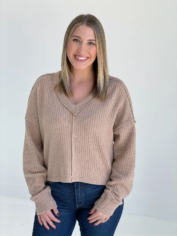 Final Markdown Softer V Neck Sweater - Mocha  *CM
