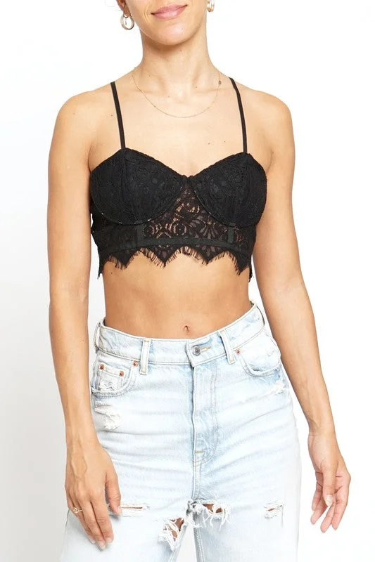 Super Bargain Black Eyelash Lace Cropped Bralette