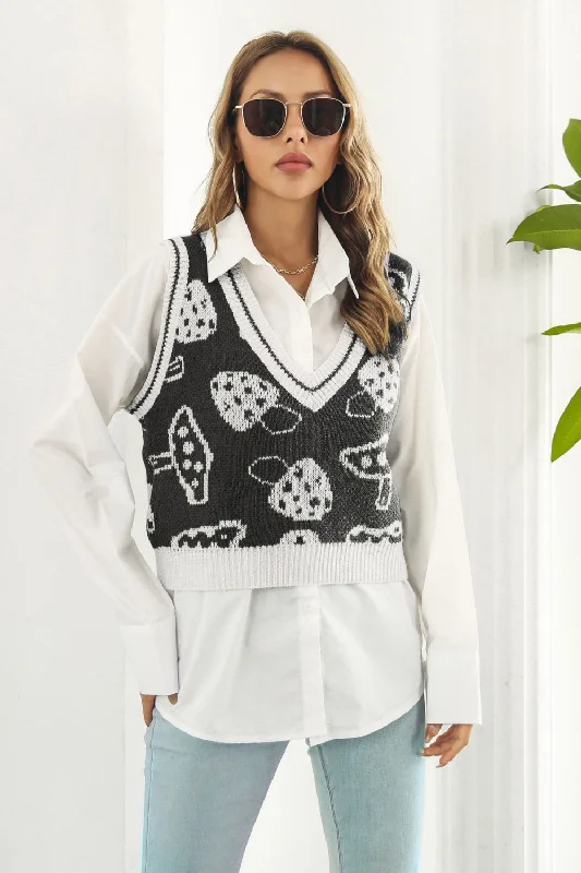 Holiday Sale Printed Plunge Neck Sweater Vest