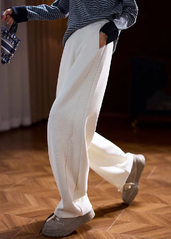 Weekend Discounts to Relish French Beige Pockets Elastic Waist Cotton Pants Spring