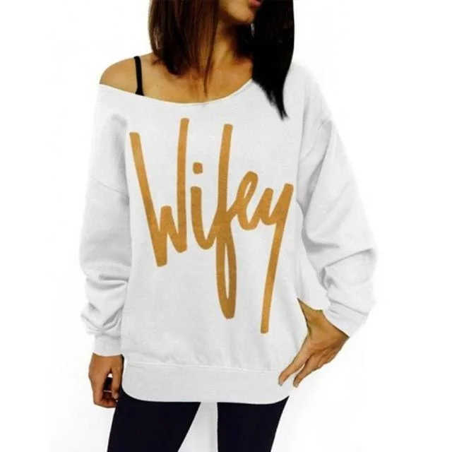 Stock Clearance Women Blouse Letter Print Loose O-Neck Sweatshirt