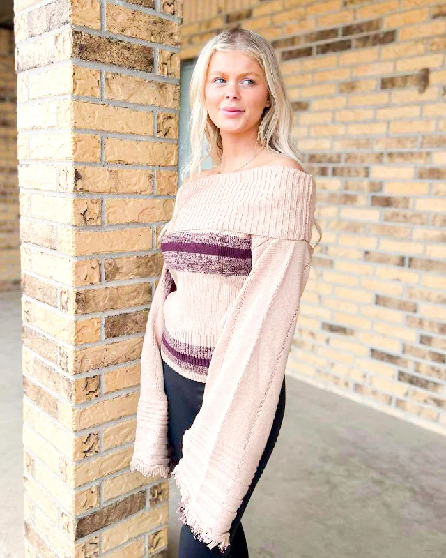 Special Promotion Plum & Taupe Off Shoulder Sweater
