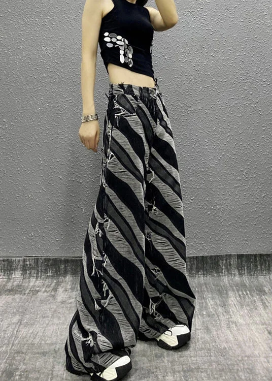 Grand Opening Sale Italian Zebra Pattern Pockets Denim Wide Leg Pants Fall