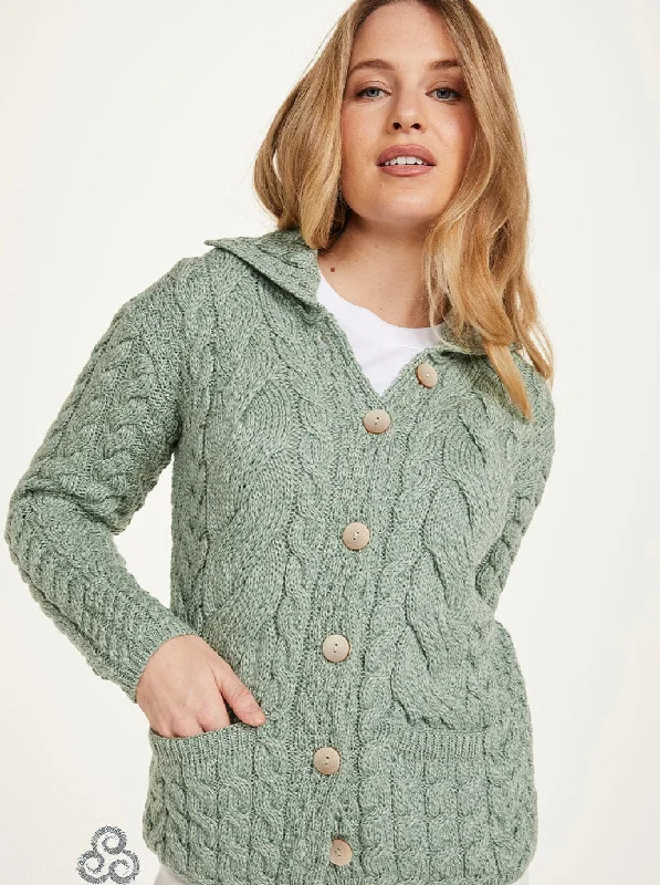 Weekend Bargains Galore Aran - Button Cable Cardigan - Light Green