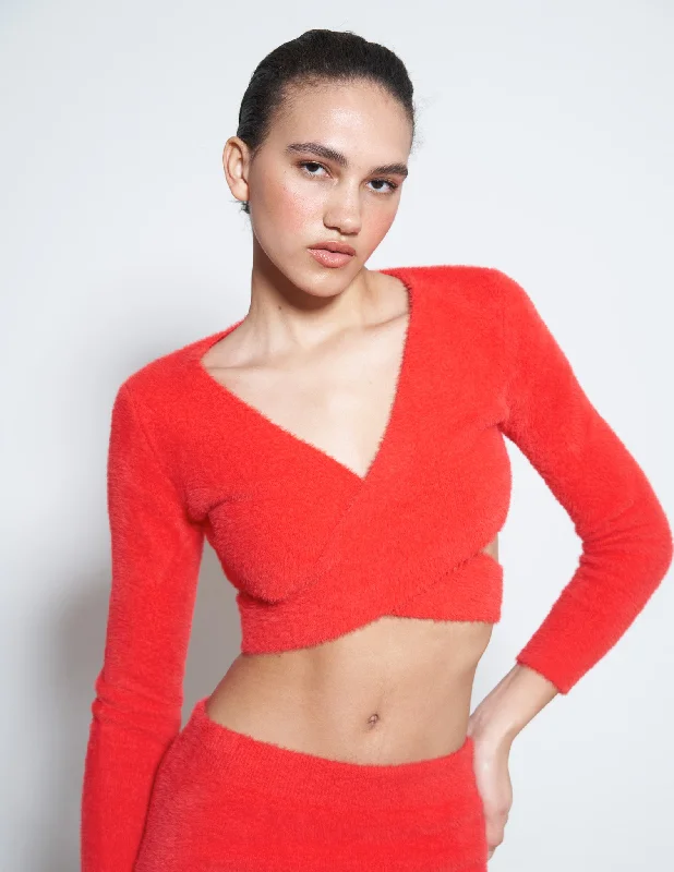 Price Smash SOLANAS TOP IN RED FURRY KNIT