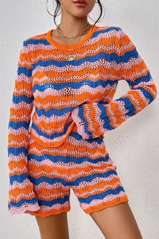 Don't Wait Striped Sweater and Knit Shorts Set
