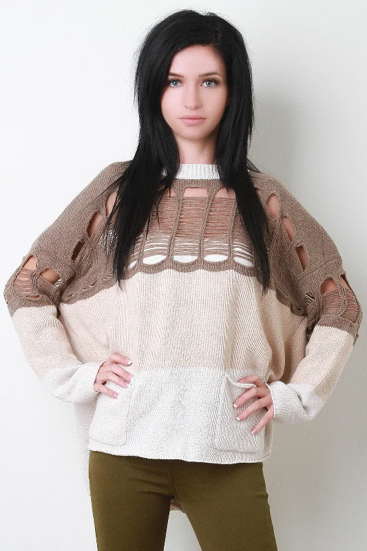 Midnight Madness Distress Colorblock Knit Sweater