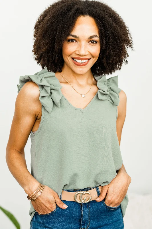 Crazy Deal Happy Days Sage Green Ruffled Tank