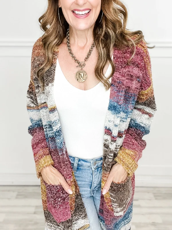 Weekend Offers That Dazzle Burgundy Multi Cardigan with Pockets