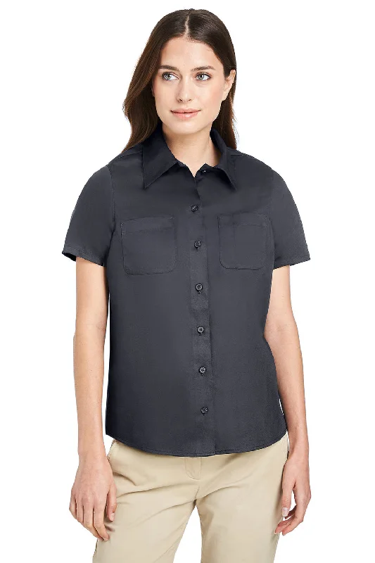Best Bargains Harriton Womens Advantage Wrinkle Resistant Short Sleeve Button Down Shirt w/ Double Pockets - Dark Charcoal Grey Best Bargains Harriton Womens Advantage Wrinkle Resistant Short Sleeve Button Down Shirt w/ Double Pockets - Dark Charcoal Grey