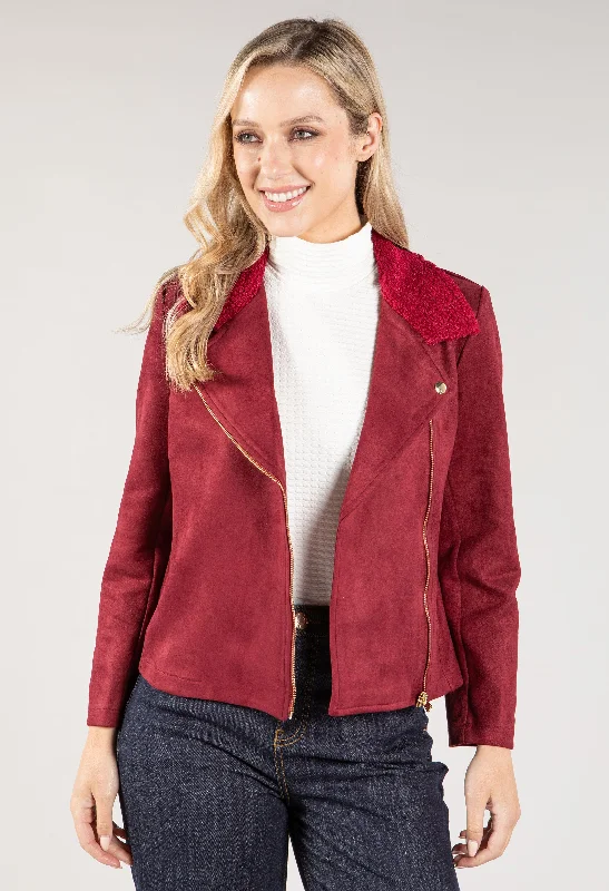 Huge Savings Suedette Sherpa Collar Biker Jacket