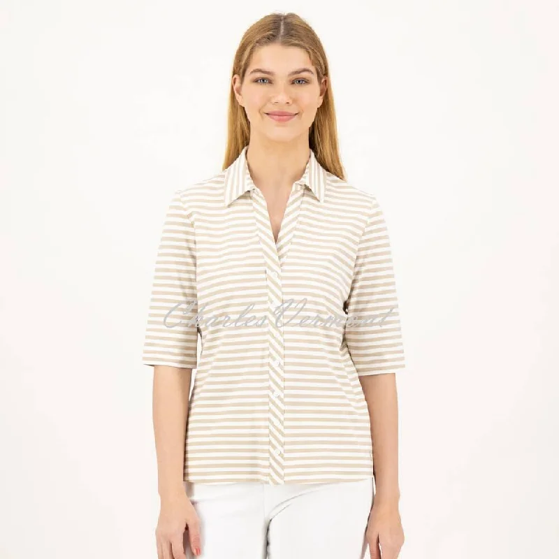 Weekend Deals That Wow Just White Jersey Stretch Blouse - Style J1942 (Beige / Off-White)