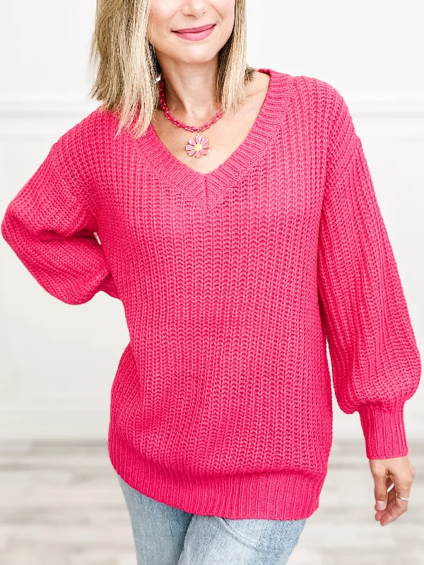 Limited Time Wishing For Cooler Days Knit Sweater with V-Neckline