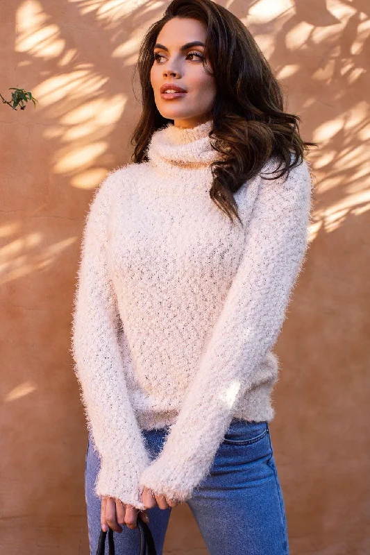 Early Bird Discount Love Me Madly Ivory Fuzzy Knit Turtleneck Sweater