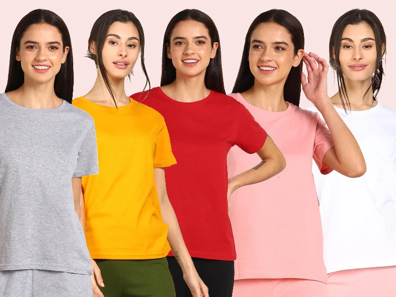 Today's Deal Young Trendz Womens Regular Fit Combo Solid Tshirt