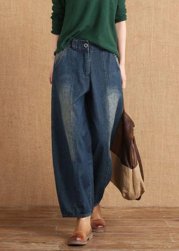 Hurry Up diy Blue Casual Pockets Button lantern Fall Denim Pants