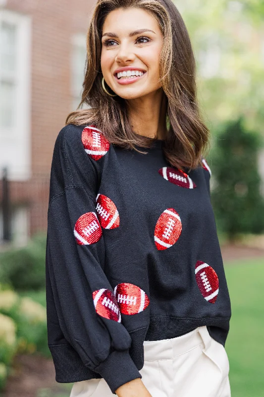 Weekend Deal Live Your Life Black Football Sequin Top
