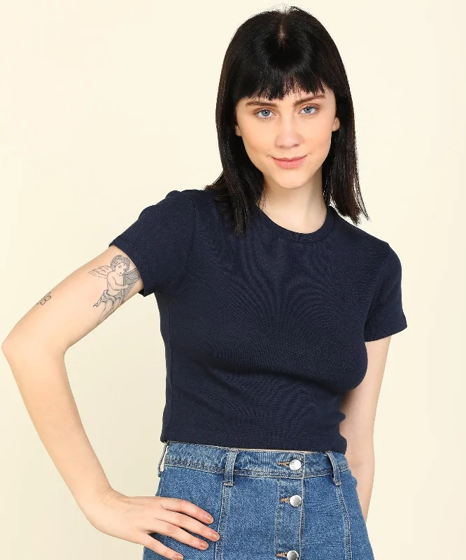YEAR-End Sale Womens Half Sleeve Crop Rib Top