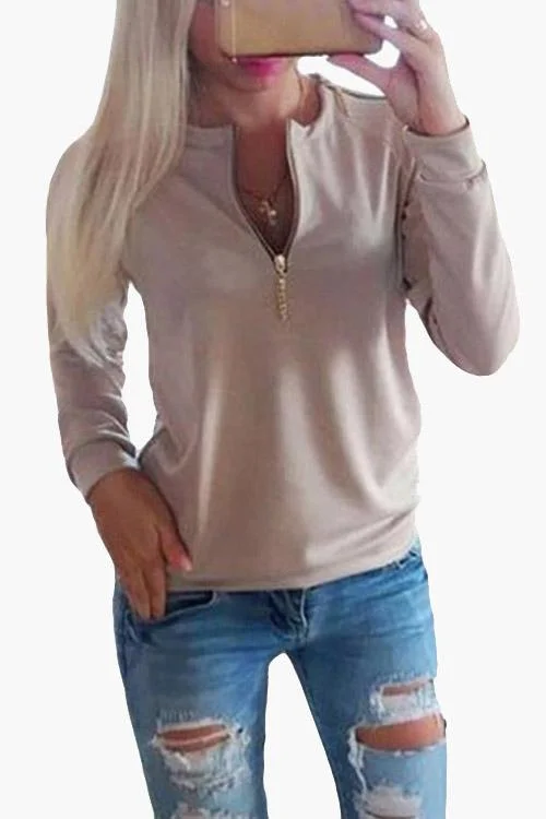 Exclusive Weekend Offers Inside Custom Causal Round Neck Zipper Long Sleeves T-shirt