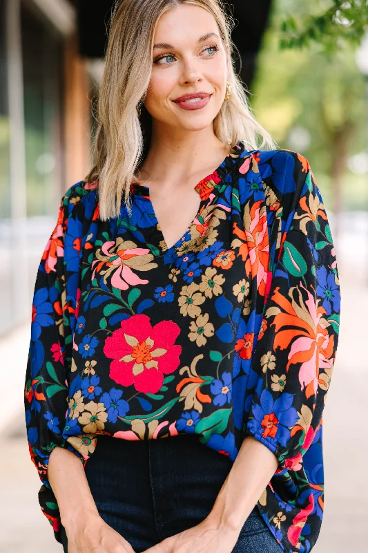 Great Bargain All The Love Black Floral Blouse