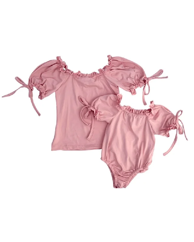 Take Advantage Marigold Puff Sleeve Frilly Top & Leotard - Blush Pink