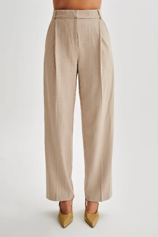 Online Exclusive Amelie Suiting Straight Leg Pants - Taupe Pinstripe