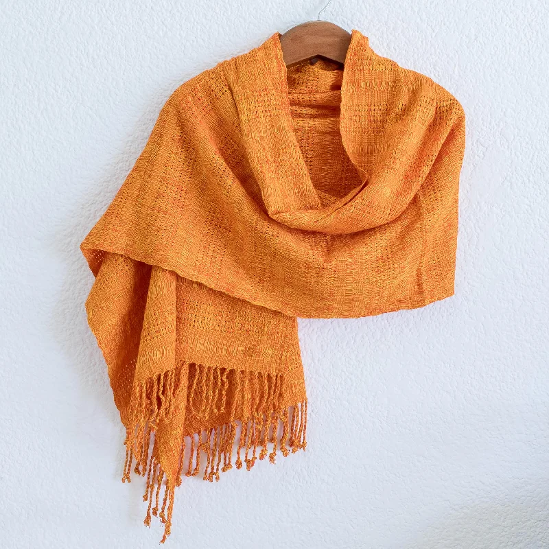 Today Only Textured Tangerine Guatemala Backstrap Handwoven Yellow-Orange Rayon Shawl