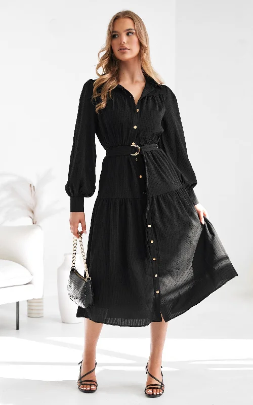 Markdowns Mindy Midi Dress - Black Texture