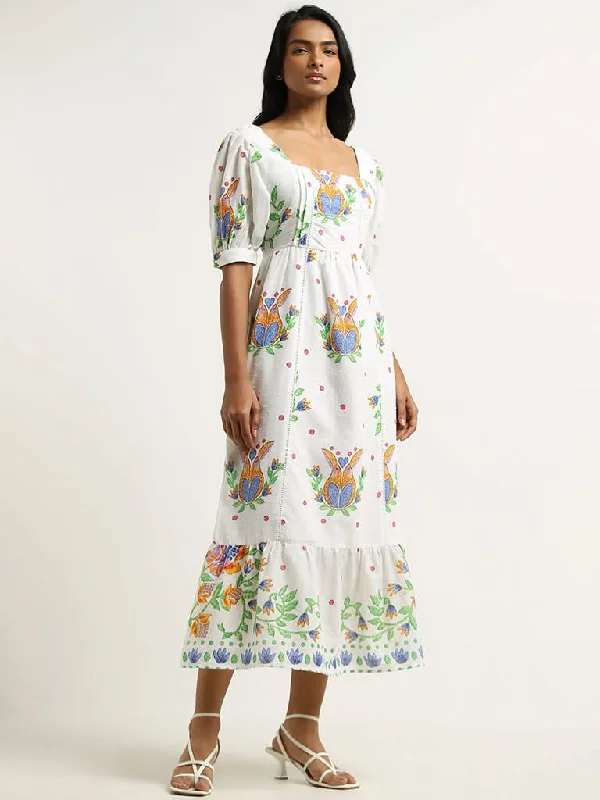 Can't Resist LOV White Puffed Sleeves Cotton Maxi Dress