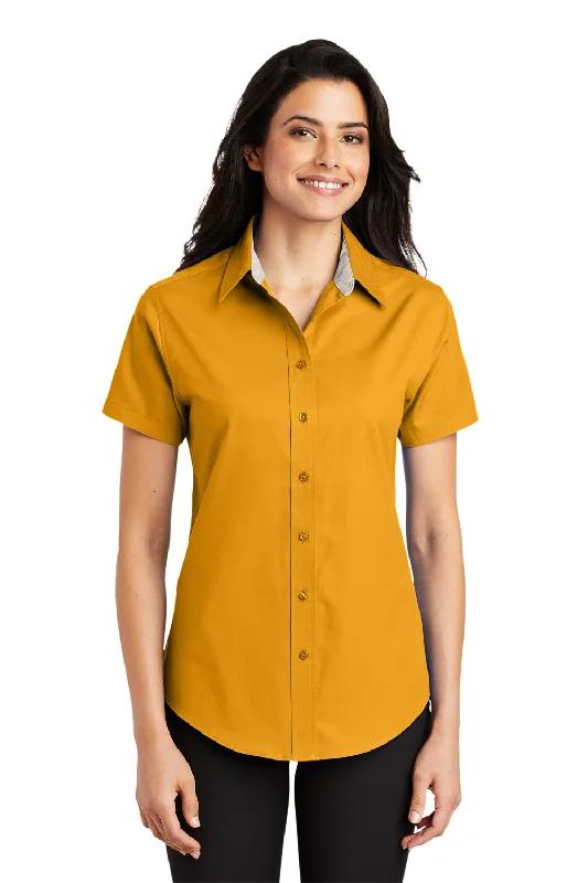 Deep Discounts Port Authority Womens Easy Care Wrinkle Resistant Short Sleeve Button Down Shirt - Athletic Gold - Closeout