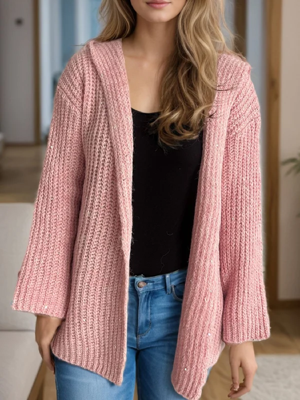Take Advantage Sequin Detail Long Sleeve Hooded Cardigan