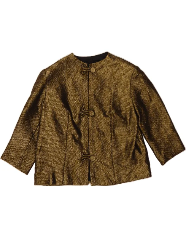 Now or Never VINTAGE Womens 3/4 Sleeve 3 Button Blazer Jacket UK 16 Large Gold