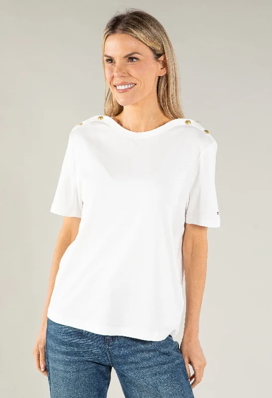 Major Deal Boat Neck Button Shoulder T-Shirt