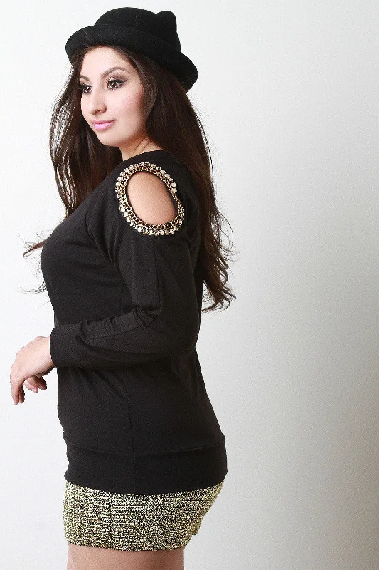Unwind with Weekend Discounts Dazzled Cold Shoulders Sweater Top