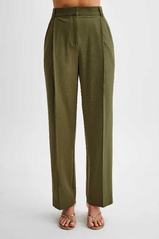 Super Deal Amelie Suiting Straight Leg Pants - Military Olive