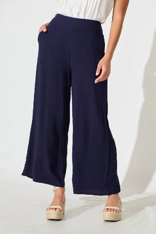 Weekend Savings Bonanza Sirsha Pant in Navy Linen Blend