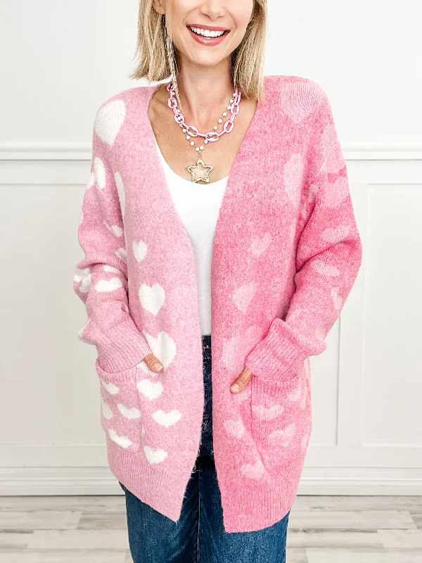 Big Discounts HEART COLOR BLOCK V-NECK KNIT CARDIGAN POCKETS