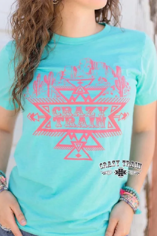 TIME-Limited Offer Crazy Train Turquoise Seabreeze Saguaro Graphic Tee