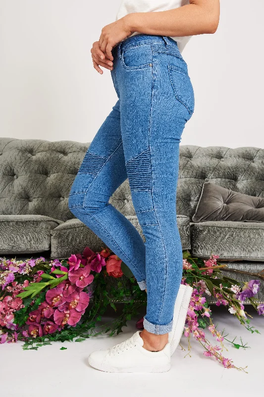Weekend Specials to Snag Worldly Biker Jeans In Pale Blue Wash Denim