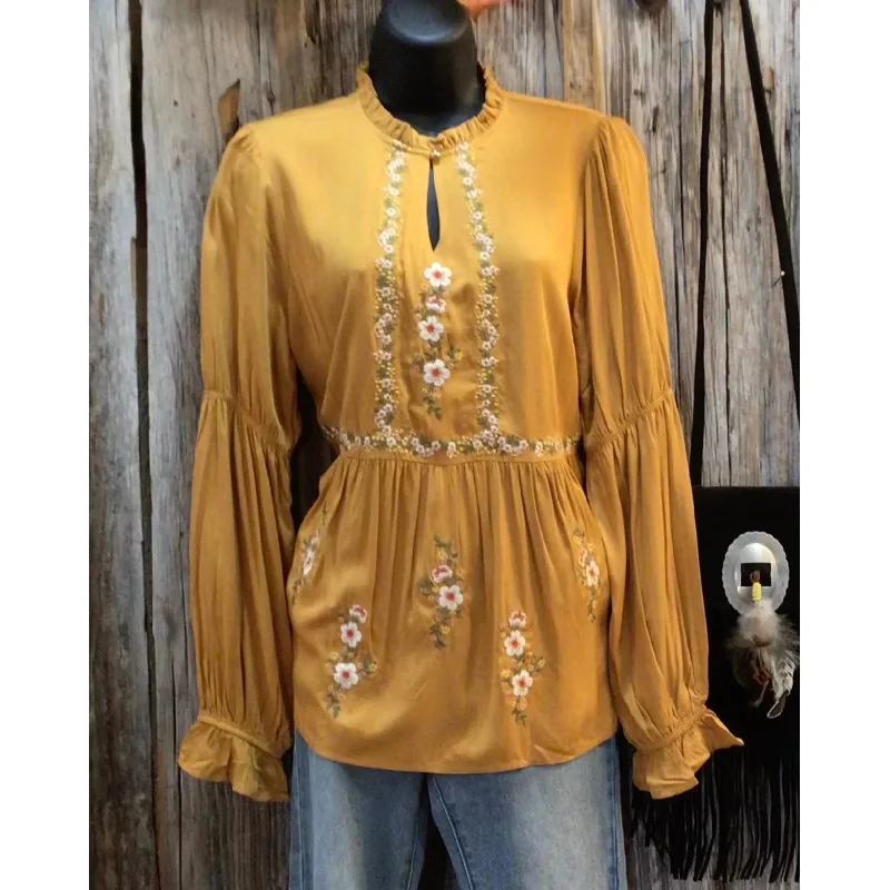 Don't Miss Out High Neck Babydoll Top, Embroidery Details, Lightweight
