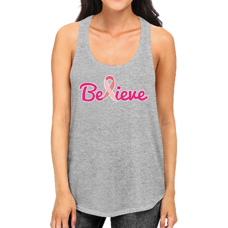Weekend Discounts to Delight Believe Breast Cancer Awareness Womens Grey Tank Top